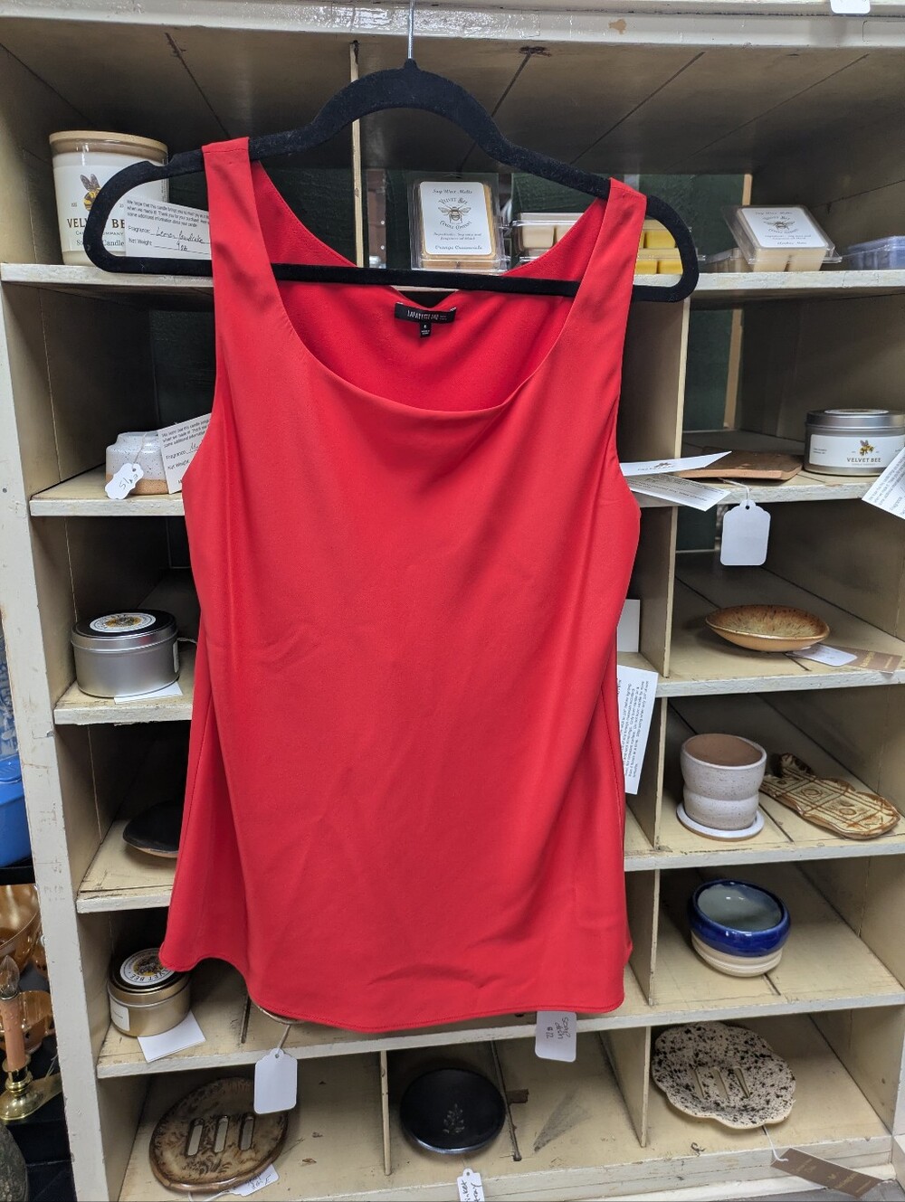 Lafyette 148 Finnley Scoop Silk Red Sleeveless Cowl Neck Tank Top